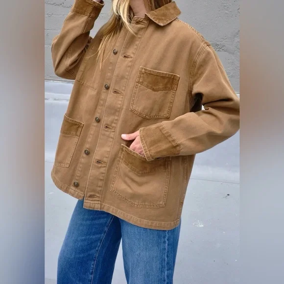 Rolla's Women's Denim Corduroy Barn Jacket in Washed Cocoa Size Medium (10) - Picture 1 of 11